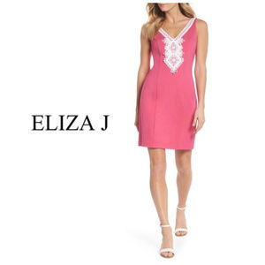 Eliza J Embroidered V-Neck Shift Dress Pink Sz 8